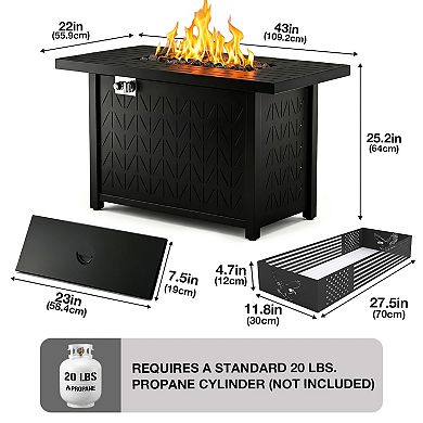 Evita 43" Outdoor Propane Fire Pit Table with Wind Guard50,000 BTU Gas Firepit with Lid