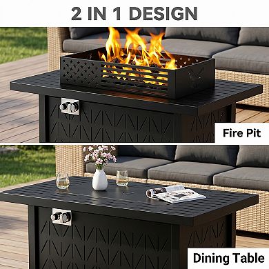 Evita 43" Outdoor Propane Fire Pit Table with Wind Guard50,000 BTU Gas Firepit with Lid