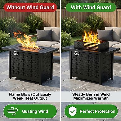Evita 43" Outdoor Propane Fire Pit Table with Wind Guard50,000 BTU Gas Firepit with Lid