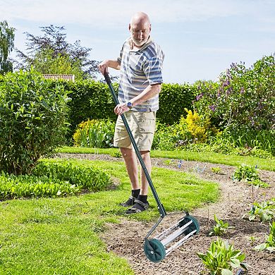 18 Inch Rolling Lawn Aerator with Metal Spikes and Anti-Slip Handle