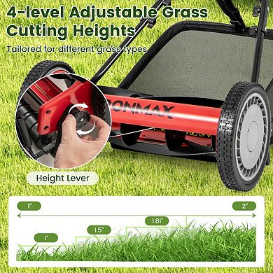 16 Inch Push Lawn Mower with 5 Steel Blades and Grass Catcher Bag