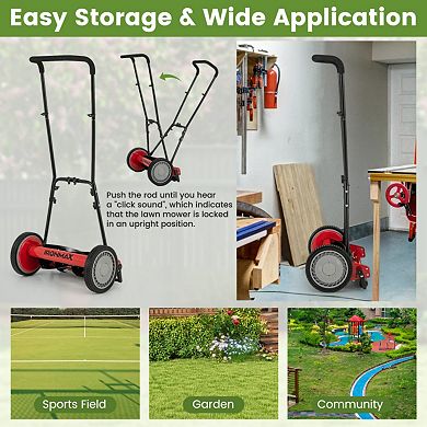 16 Inch Push Lawn Mower with 5 Steel Blades and Grass Catcher Bag