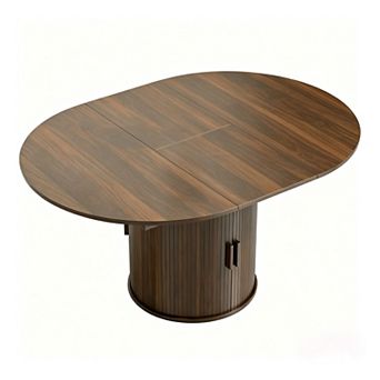 Walnut Expandable Dining Table Farmhouse Space-Saving Table with Storage