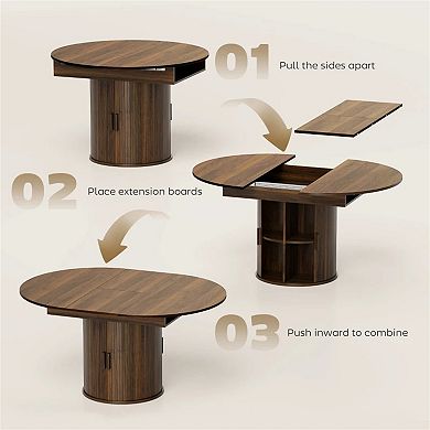 Walnut Expandable Dining Table Farmhouse Space-Saving Table with Storage