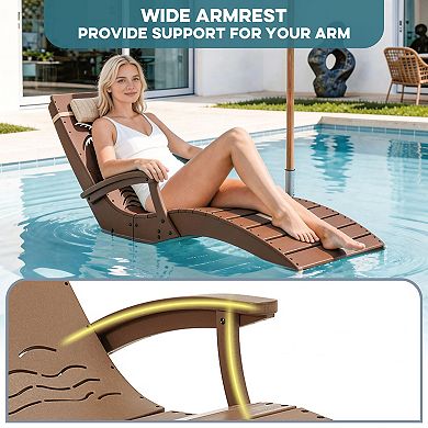 Outdoor HDPE Pool Lounge Chairs with Armrests Adjustable Headrest and Carry Handle ( Set of 2)