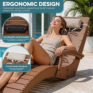 Outdoor HDPE Pool Lounge Chairs with Armrests Adjustable Headrest and Carry Handle ( Set of 2)