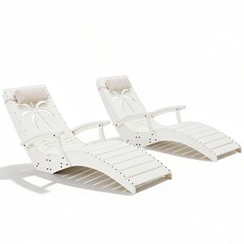 Outdoor HDPE Pool Lounge Chairs with Armrests Adjustable Headrest and Carry Handle ( Set of 2)
