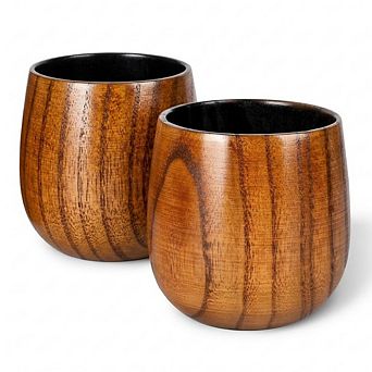 2-Pack Handcrafted Wooden Whiskey Glass 10oz Bourbon Gifts for Men Dad