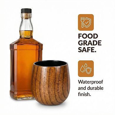 2-Pack Handcrafted Wooden Whiskey Glass 10oz Bourbon Gifts for Men Dad