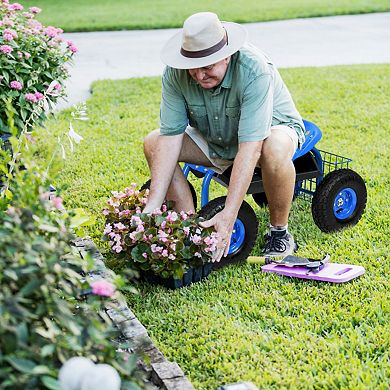 Garden Cart Rolling Work Seat With Heavy Duty Tool Tray Gardening Planting