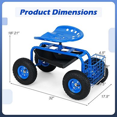 Garden Cart Rolling Work Seat With Heavy Duty Tool Tray Gardening Planting