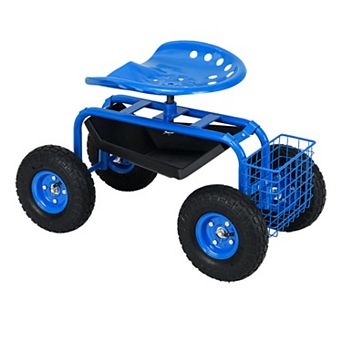 Garden Cart Rolling Work Seat With Heavy Duty Tool Tray Gardening Planting