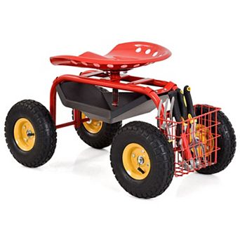 Garden Cart Rolling Work Seat With Heavy Duty Tool Tray Gardening Planting