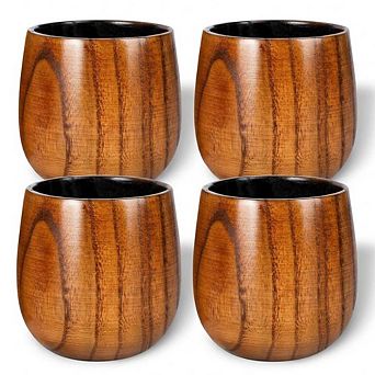 4-Pack Handcrafted Wooden Whiskey Glass 10oz Bourbon Gifts for Men Dad