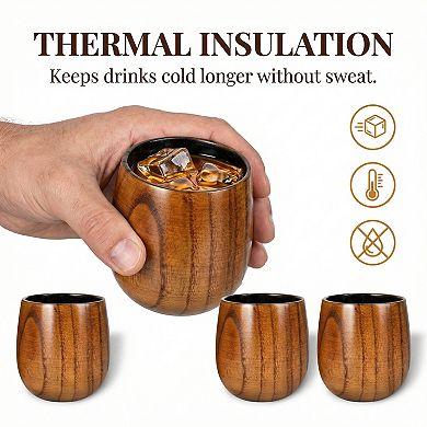 4-Pack Handcrafted Wooden Whiskey Glass 10oz Bourbon Gifts for Men Dad