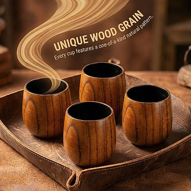 4-Pack Handcrafted Wooden Whiskey Glass 10oz Bourbon Gifts for Men Dad