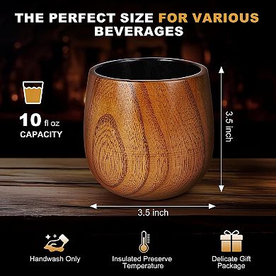 4-Pack Handcrafted Wooden Whiskey Glass 10oz Bourbon Gifts for Men Dad