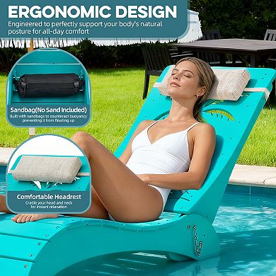 Outdoor HDPE Pool Lounge Chairs with 3-Position Adjustable Headrest ( Set of 2)