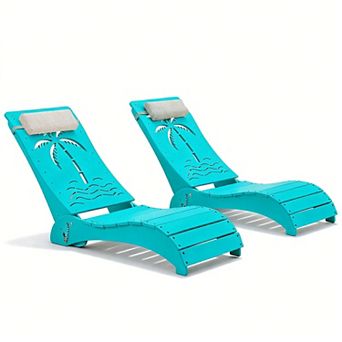 Outdoor HDPE Pool Lounge Chairs with 3-Position Adjustable Headrest ( Set of 2)
