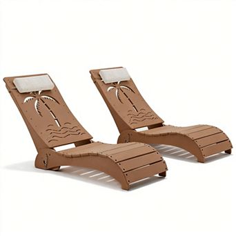 Outdoor HDPE Pool Lounge Chairs with 3-Position Adjustable Headrest ( Set of 2)