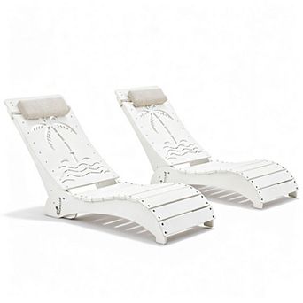 Outdoor HDPE Pool Lounge Chairs with 3-Position Adjustable Headrest ( Set of 2)