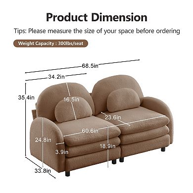 Teddy Fabric 2 Seater Modular Sofa,Soft Double-layer Cushion,Curved Backrest for Living Room/Bedroom