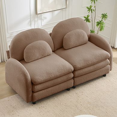 Teddy Fabric 2 Seater Modular Sofa,Soft Double-layer Cushion,Curved Backrest for Living Room/Bedroom