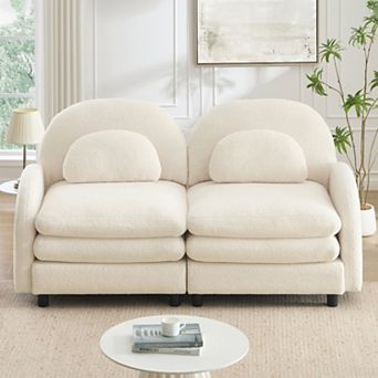 Teddy Fabric 2 Seater Modular Sofa,Soft Double-layer Cushion,Curved Backrest for Living Room/Bedroom