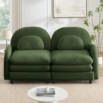Teddy Fabric 2 Seater Modular Sofa,Soft Double-layer Cushion,Curved Backrest for Living Room/Bedroom