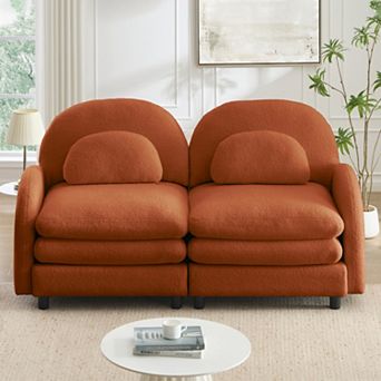 Teddy Fabric 2 Seater Modular Sofa,Soft Double-layer Cushion,Curved Backrest for Living Room/Bedroom