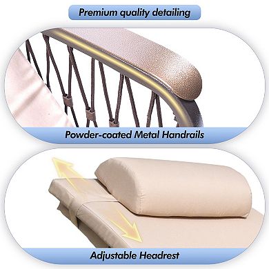 Outdoor Wicker Chaise Lounge with 5-Position Backrest and Khaki Thickened Cushions( Set of 2)