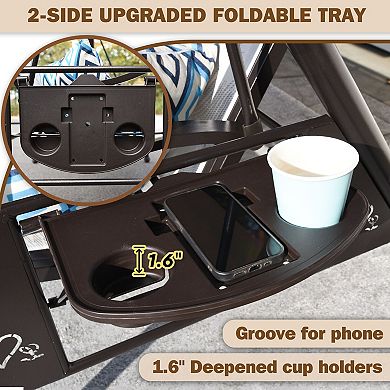 3 Person Patio Porch Swing Chair with Adjustable Canopy and Upgraded Cup Holders