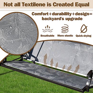 3 Person Patio Porch Swing Chair with Adjustable Canopy and Upgraded Cup Holders