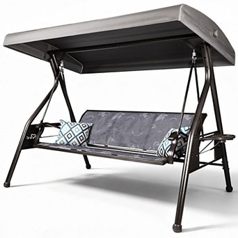 3 Person Patio Porch Swing Chair with Adjustable Canopy and Upgraded Cup Holders Heavy Duty 800 LBS