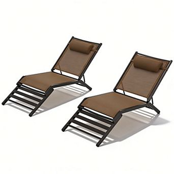 Outdoor Metal Pool Lounge Chairs with Adjustable Back for Deck Lawn( Set of 2)