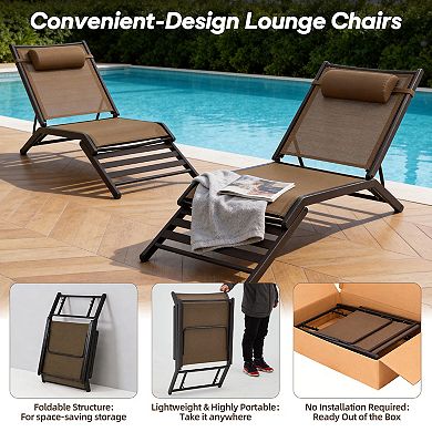 Outdoor Metal Pool Lounge Chairs with Adjustable Back for Deck Lawn( Set of 2)