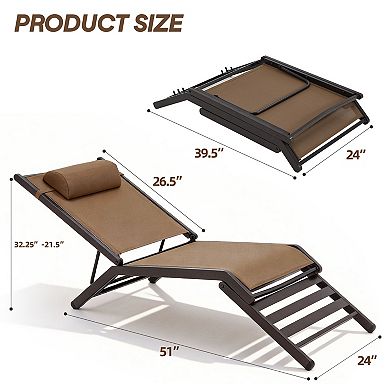 Outdoor Metal Pool Lounge Chairs with Adjustable Back for Deck Lawn( Set of 2)