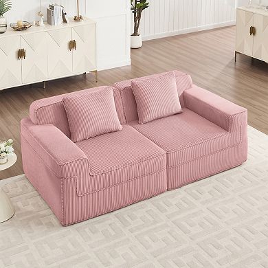 Modular 2 Seat Boneless Sofa, No Assembly Corduroy Couch, Cloud Comfort for Living Room & Apartment