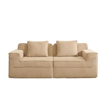 Modular 2 Seat Boneless Sofa, No Assembly Corduroy Couch, Cloud Comfort for Living Room & Apartment