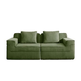 Modular 2 Seat Boneless Sofa, No Assembly Corduroy Couch, Cloud Comfort for Living Room & Apartment