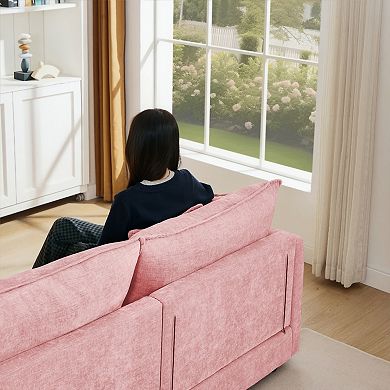 102 " L Shaped Modular Sectional Sofa, 3-Seater Chenille Couch with Movable Ottoman for Living Room