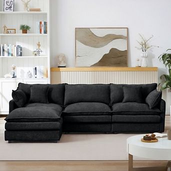 102 " L Shaped Modular Sectional Sofa, 3-Seater Chenille Couch with Movable Ottoman for Living Room