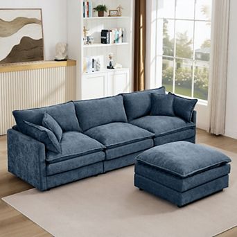 102 " L Shaped Modular Sectional Sofa, 3-Seater Chenille Couch with Movable Ottoman for Living Room