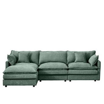 102 " L Shaped Modular Sectional Sofa, 3-Seater Chenille Couch with Movable Ottoman for Living Room
