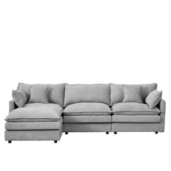 102 " L Shaped Modular Sectional Sofa, 3-Seater Chenille Couch with Movable Ottoman for Living Room