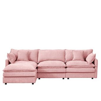 102 " L Shaped Modular Sectional Sofa, 3-Seater Chenille Couch with Movable Ottoman for Living Room