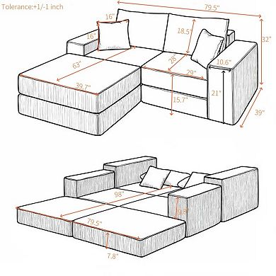 Modular Cloud Sectional Couch, Soft Corduroy Deep Seat Sofa with Ottoman for Living Room, Apartment