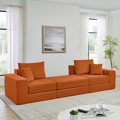 Modular Cloud Sectional Couch, Soft Corduroy Deep Seat Sofa with Ottoman for Living Room, Apartment
