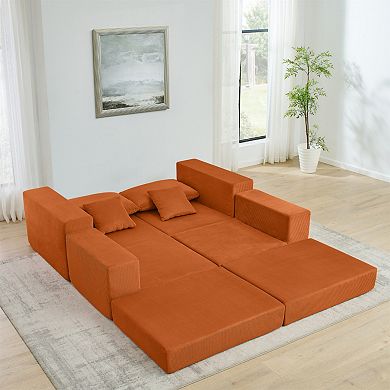 Modular Cloud Sectional Couch, Soft Corduroy Deep Seat Sofa with Ottoman for Living Room, Apartment