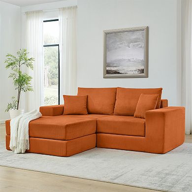 Modular Cloud Sectional Couch, Soft Corduroy Deep Seat Sofa with Ottoman for Living Room, Apartment